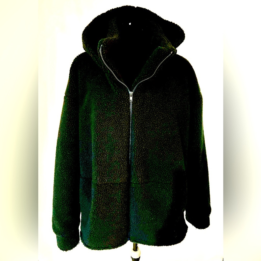 Fabletics, black, hooded fleece jacket, size M